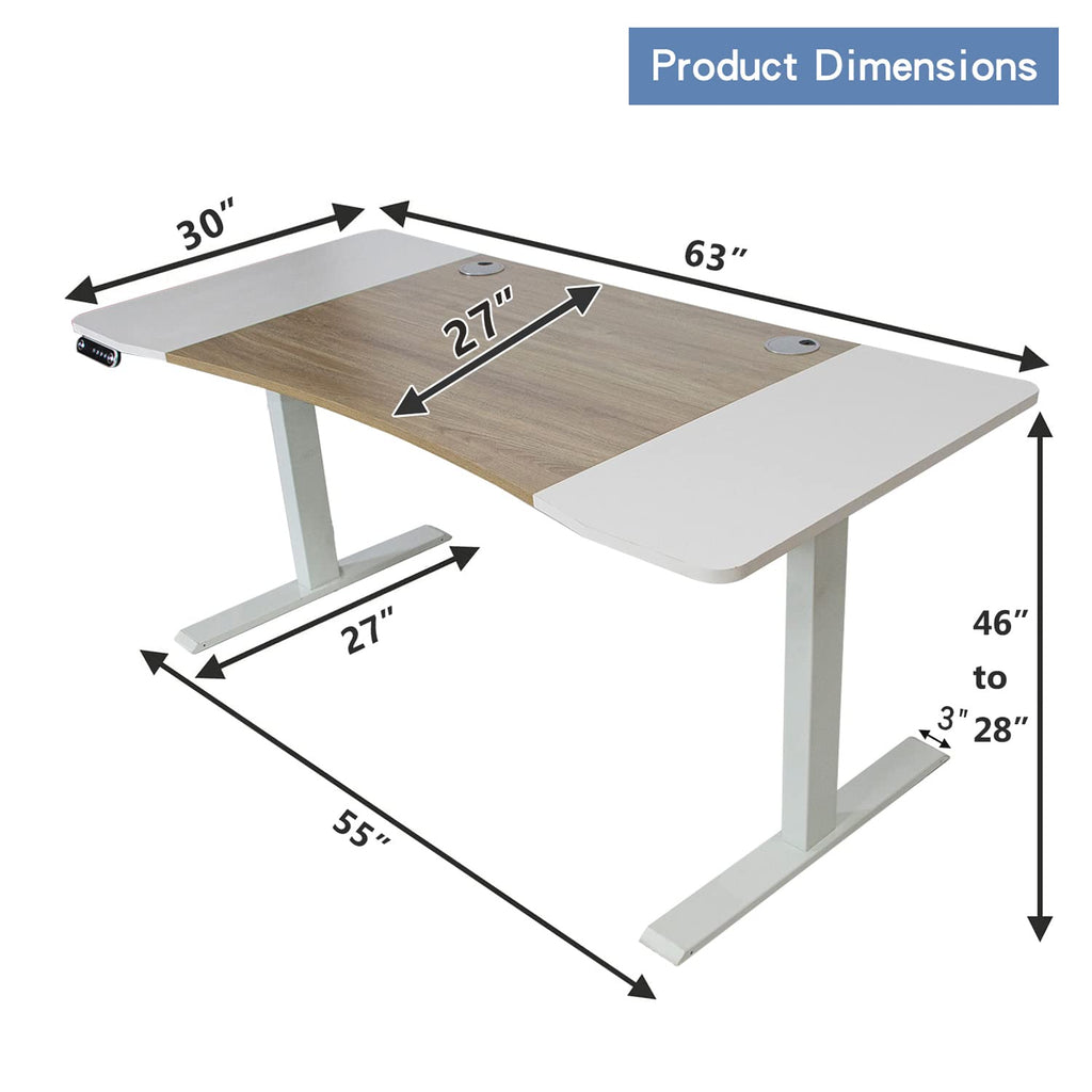 Dual Motor Electric Standing Desk, 63 x 30 Inch Height Adjustable Sit Stand Table with Splice Board, Stand up Home