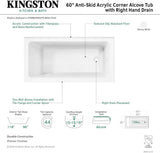 VTAP6030R22TS 60-Inch Acrylic 2-Wall Corner Alcove Tub with Right Hand Drain, White