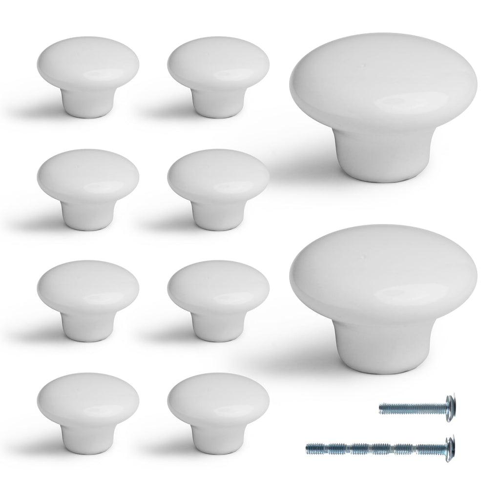 10PCS White Round Ceramic Drawers Knobs and Pulls Dresser Knobs Cabinets