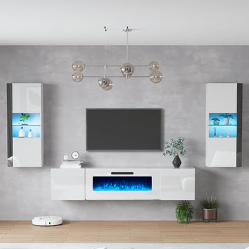 Wall Unit Entertainment Center with 40" Electric Fireplace, Includes 80" Floating Fireplace TV Stand, 2 x Wall