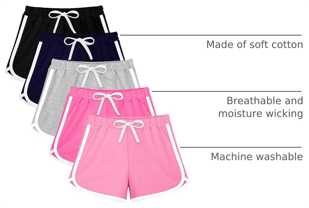 5 Pack Girls Athletic Shorts Cotton Toddler Girls Running Shorts