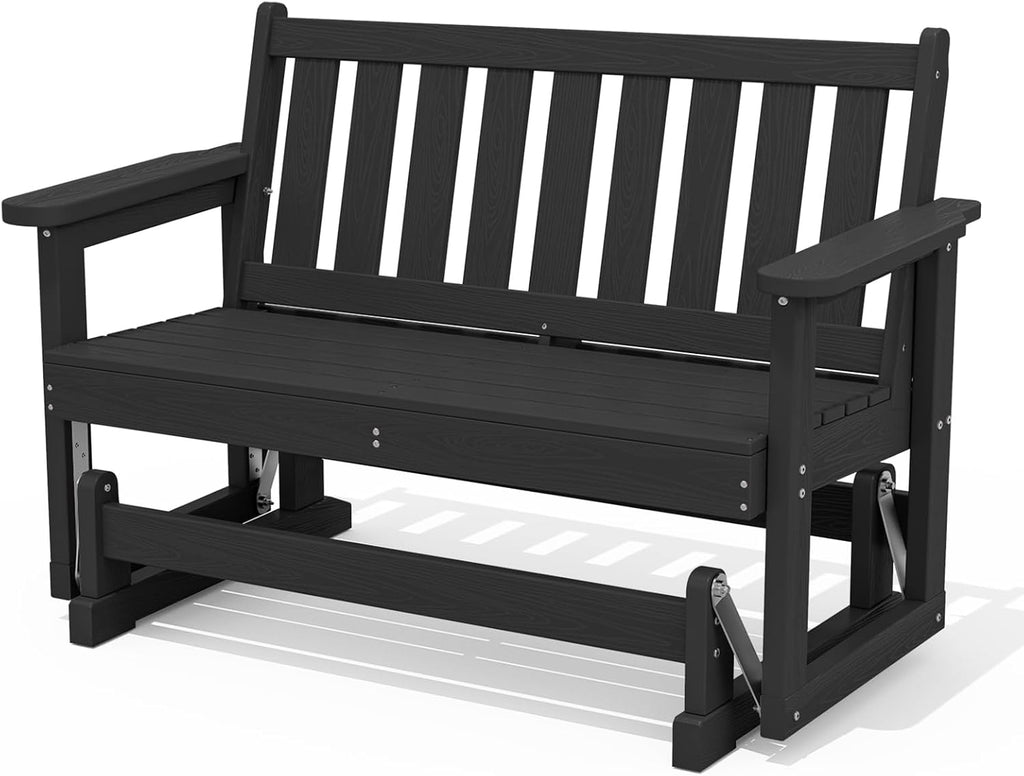 2 Person Patio Glider Bench, HDPE All Weather Swinging Bench, Black
