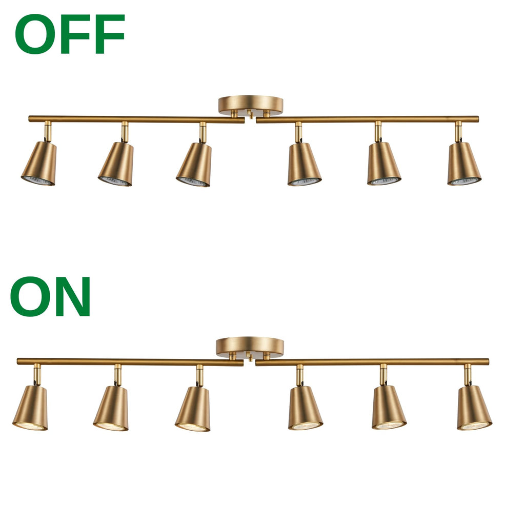 6 Light Track Lighting Kit, Matte Brass Finish Foldable and Adjustable with Modern Ceiling Spotlight,Living,Bed Room