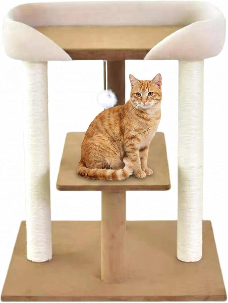 Modern Wooden Cat Tree Tower with Extra Large Platform, Perch Sofa Couch Bed for Maine Coon, Window View Design