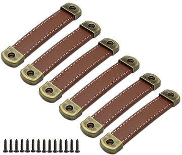 Leather Drawer Pulls with Iron Sheet Enhanced Bearing Capacity 6pcs Cabinet Pulls Wooden Box Pulls Gift Box Leather