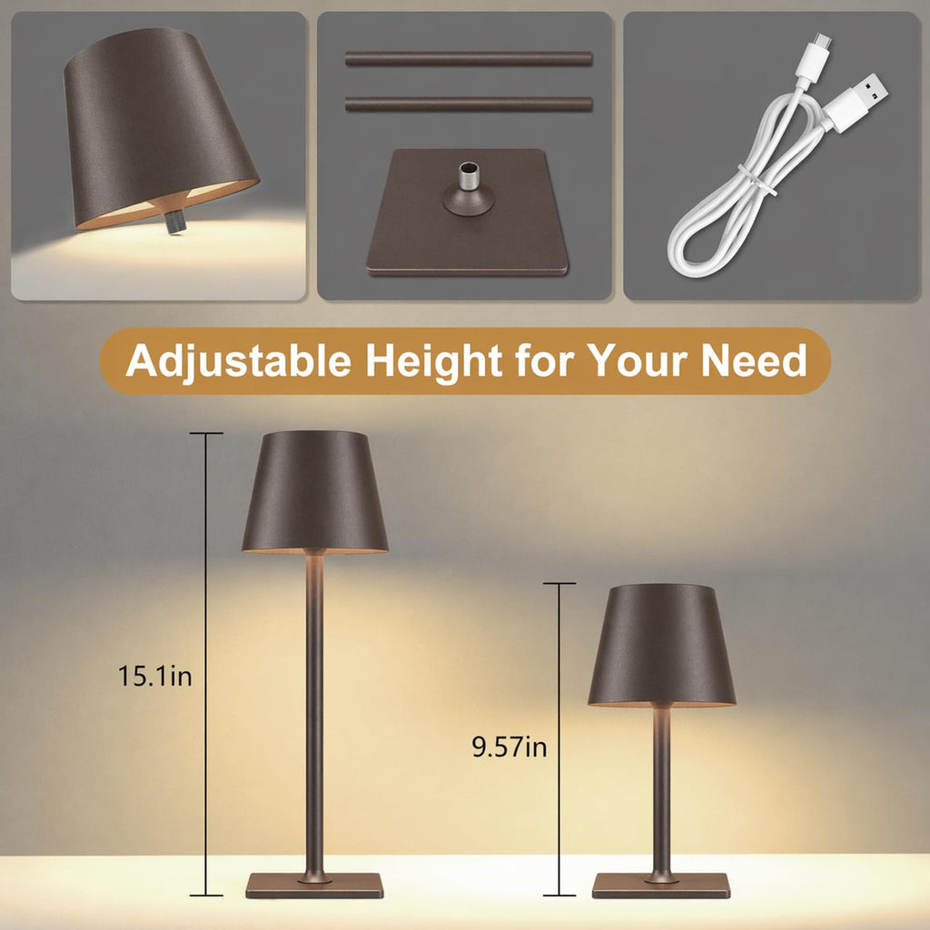 Cordless Table lamp Brown 2pack for Restaurant Home Dinner Dining Kitchen Outdoor Patio,Waterproof & Portable