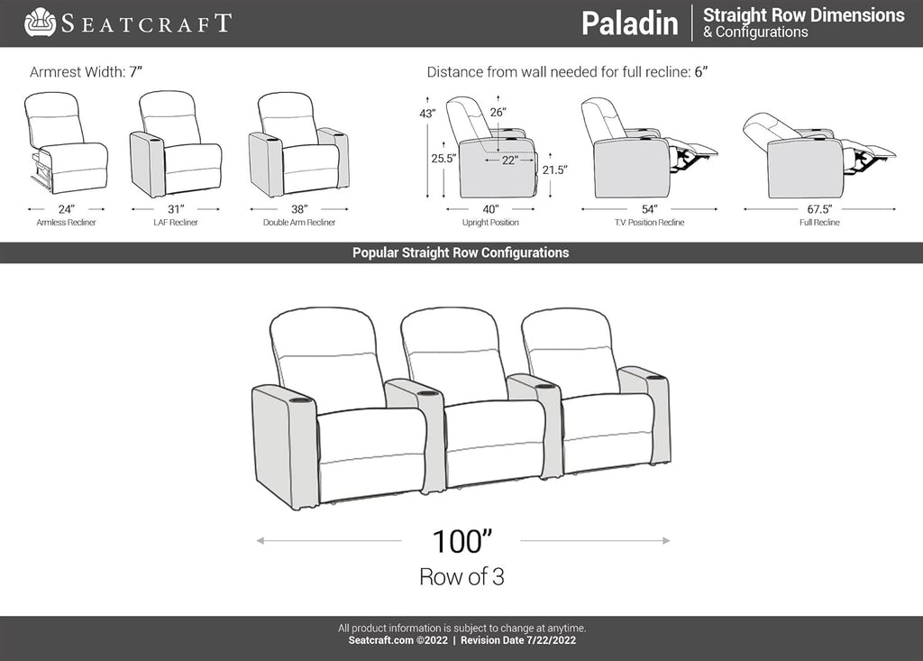 Paladin Home Theater Seating, Heat & Massage, Powered Headrest, Powered Lumbar, Italian Leather, Powered Recline