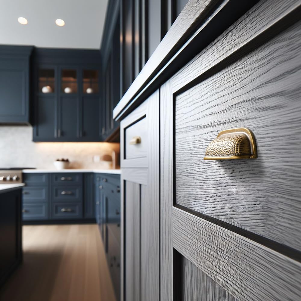 6 Pack 3 Inch Antique Brass Cabinet Cup Pulls - Hammered Texture with Curved Edges, Elegant Drawer Bin Handle &
