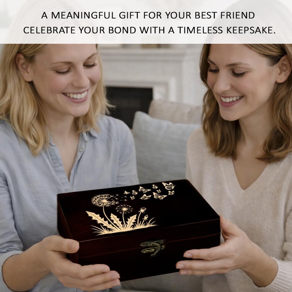 Dandelion Butterfly Wooden Memorial Storage Box with Hinged Lids
