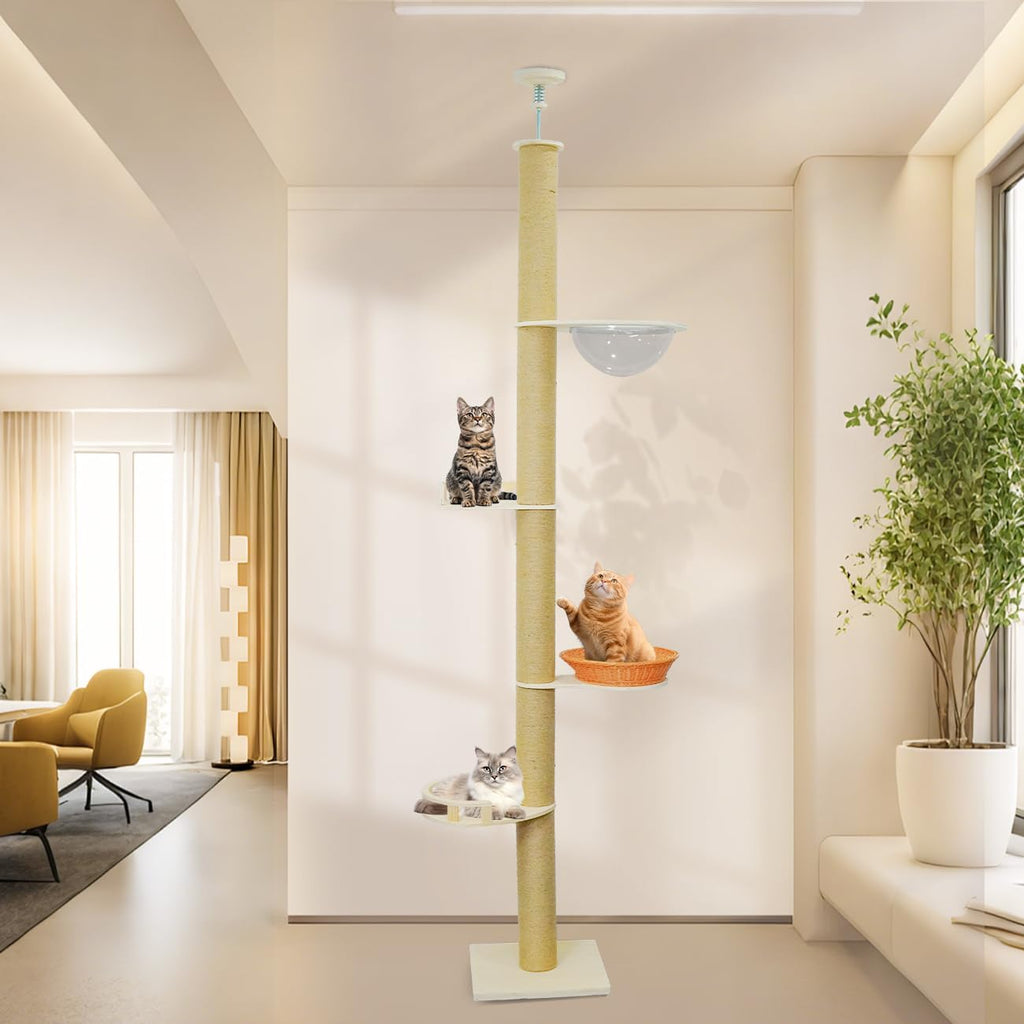 Floor to Ceiling Cat Tree for Indoor Cats, 7-9ft Adjustable Tall Cat Tower