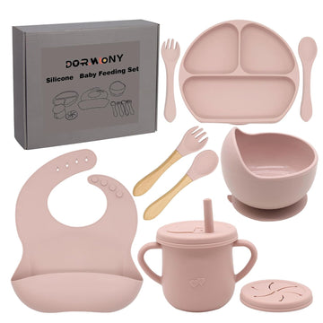 100% Silicone Baby Feeding Set,BPA Free Baby Dishes Set with Suction Bowl Divided Plate,Toddler Self Feeding Dish Set