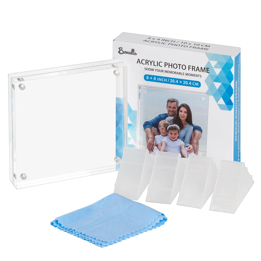 8x8 Acrylic Picture Frame, Clear Frameless 8x8 Inches Photo Frames with Magnetic, Double Sided Transparent Desktop