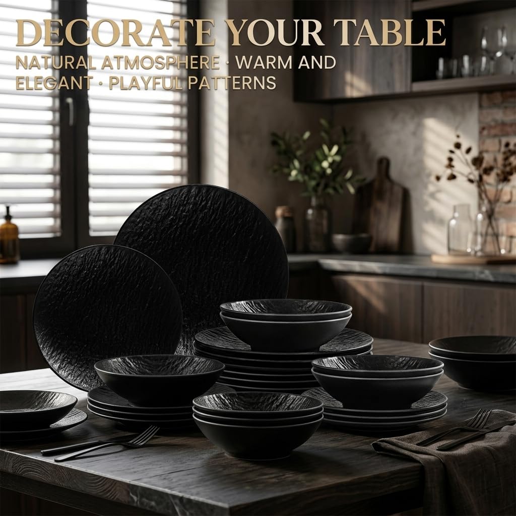 Melamine Dinnerware Sets 12-Pieces Service 4, Large Plates & Bowls