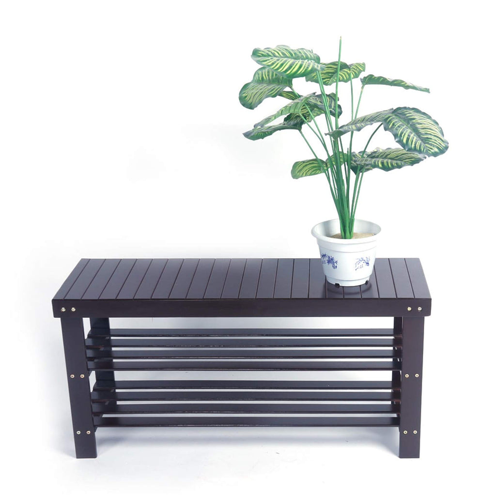 Sturdy Shoe Rack Bench, 3-Tier Bamboo Shoe Organizer Storage Shelf, Holds Up to 550 Lbs, Ideal Bathroom Living