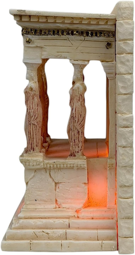 Caryatid Porch - Erechtheion Lamp Statue, Handmade Greek Cast Alabaster Architectural Sculpture, 6.7 in