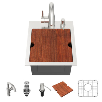 Bar Sink - 13"x15" Drop In Bar Sink with Faucet T304 16 Gauge Stainless Steel Workstation Small Wet Bar Prep Island
