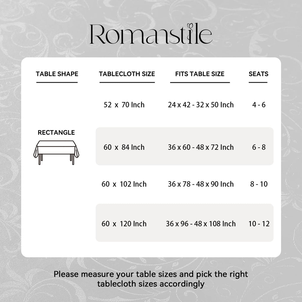 Waterproof Vinyl Tablecloth Rectangle, 54 x 78 Inch, Flower Grey