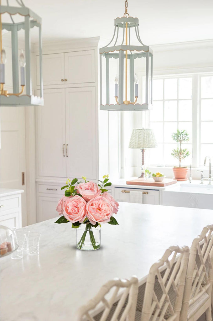 Real Touch Peonies Artificial Flowers Arrangements in Vase Pink Fake Peonies with Glass Vase Silk David Austin Roses
