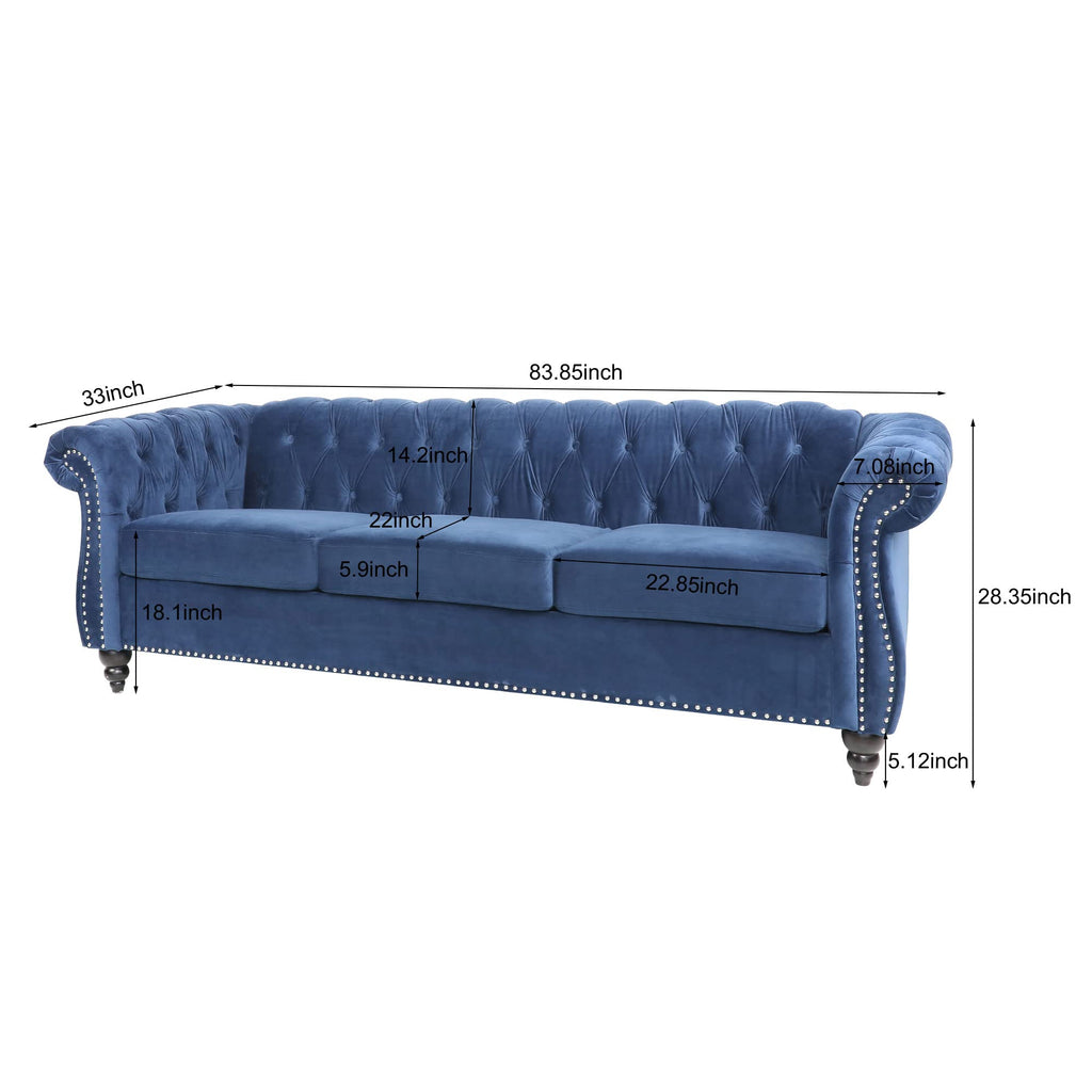 Three-Seat Velvet Sofa, Large Sofa Classic Tufted Chesterfield Settee Modern 3 Seater Couch Furniture Tufted Back