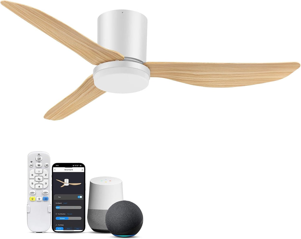 42 Inch Smart Ceiling Fans with Lights Remote,Low Profile Ceiling Fan Control with WIFI Voice Alexa App