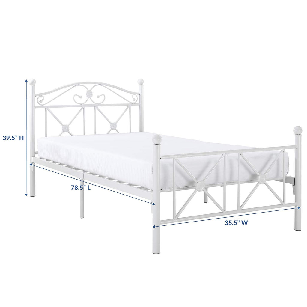 Cottage Modern Farmhouse Metal Twin Platform Bed in White