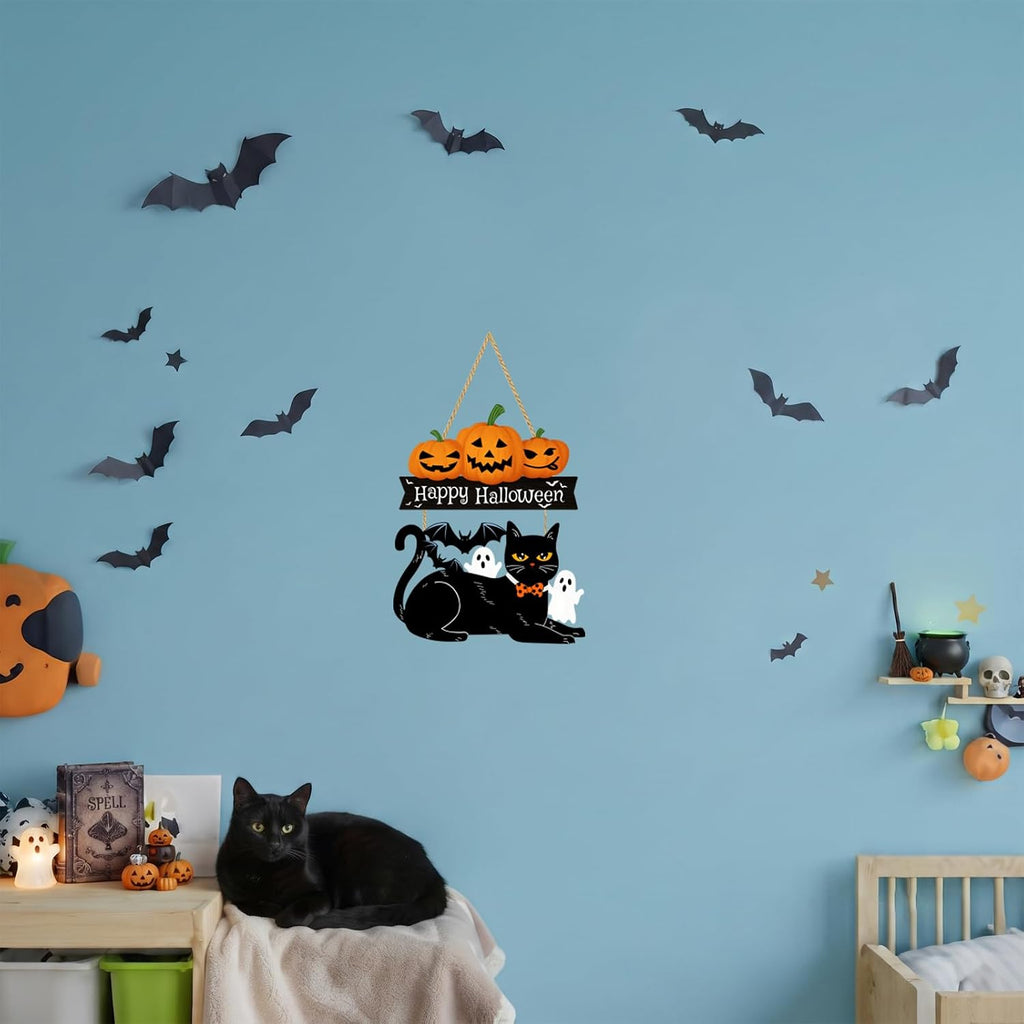 Halloween Decoration: Ghost Wood Door Sign, Spooky Wreath for Wall Decor
