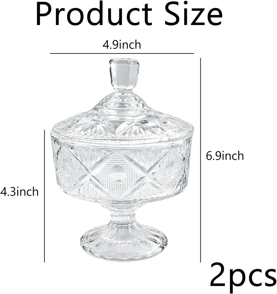 Oz Glass Candy Dish with Lid - Crystal Apothecary Jar, Decorative Cookie Jar for Party, Candy Buffet - Set of 2