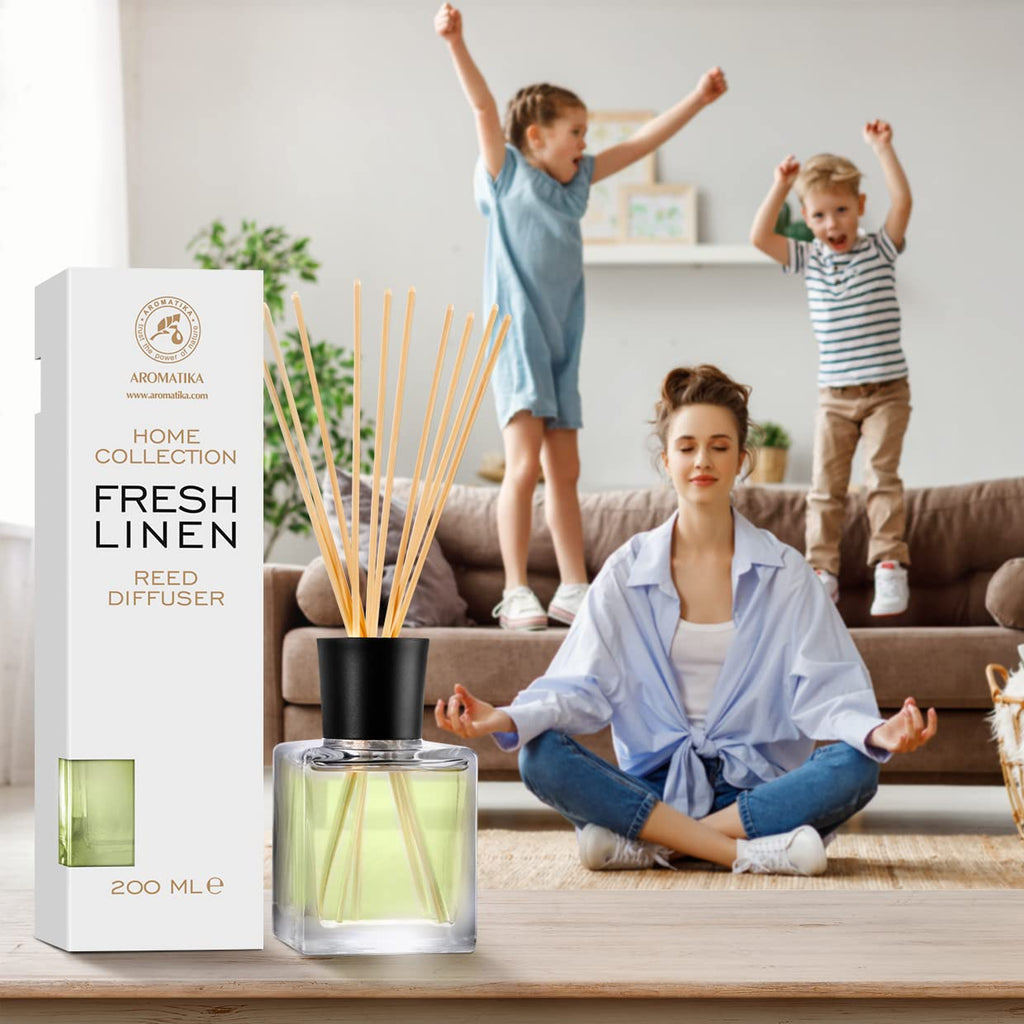 Reed Diffuser Fresh Linen 6.8 Fl Oz - Scented Reed Diffuser - Gift Set with Bamboo Sticks - Best for Aromatherapy