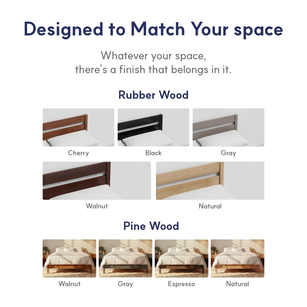 Full Bed Frame Signature Solid Pine Wood Platform, Noise Free, Under Bed Storage, No Box Spring Needed, Easy