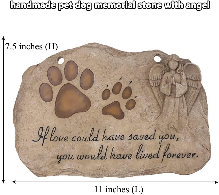 Pet Dog Memorial Stones Headstones Plaques with Angel, Sympathy Paw Prints Pet Dog Memorial Gifts Loss Gifts