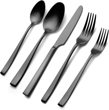 Matte Black Silverware Set, 40-Piece Premium Stainless Steel Black Cutlery Set for 8, Matte Flatware Sets