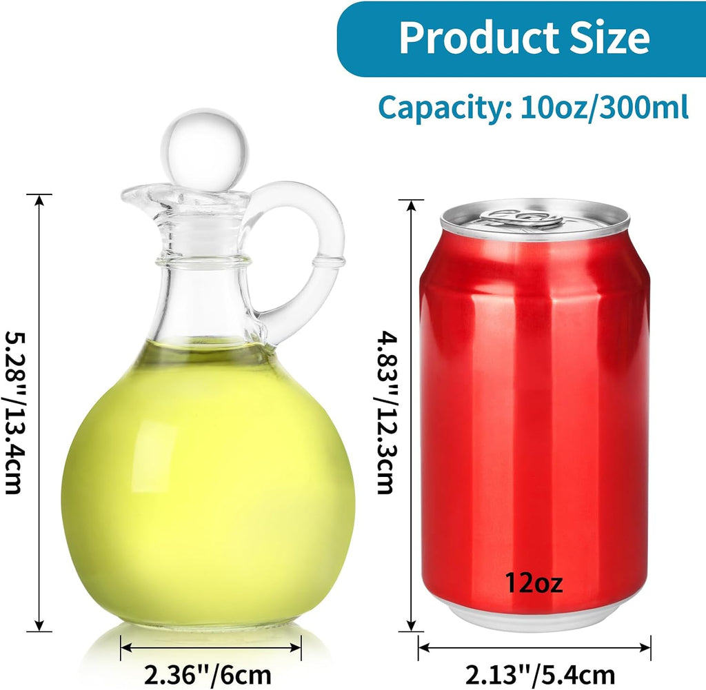 Clear Glass Oil and Vinegar Cruets, Salad Dressing Dispensers with Airtight Stoppers - Set of 2