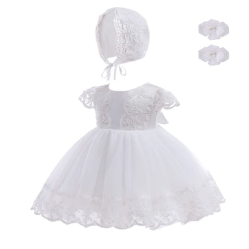 Baby Girls Christening Dress Newborn Flower Embroidered Baptism Gown Outfits Infant Blessing Dresses