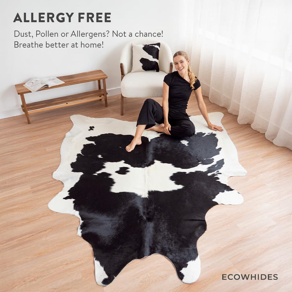 100% Genuine Brazilian Cowhide Rug - Black and White - Luxury Cowskin Leather Area Rug Décor 7 x 6 feet