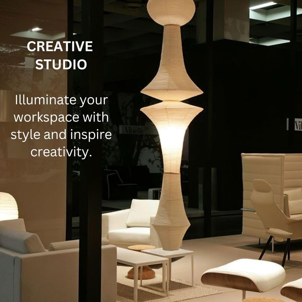 Inspired Noguchi Style Large Paper Lantern Pendant Light Fixture - Off White Rice Paper Lamp - Long Pendant - Perfect Decor, Easy