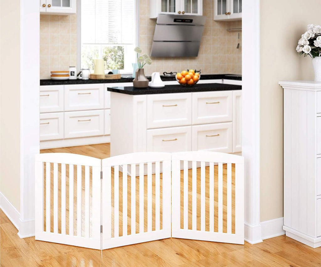 Wooden Freestanding Foldable Pet Gate for Dogs, 24 Inch H, 3 Panels