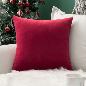 24x24 Inch Euro Velvet Christmas Throw Pillow Cover Set of 1 Red