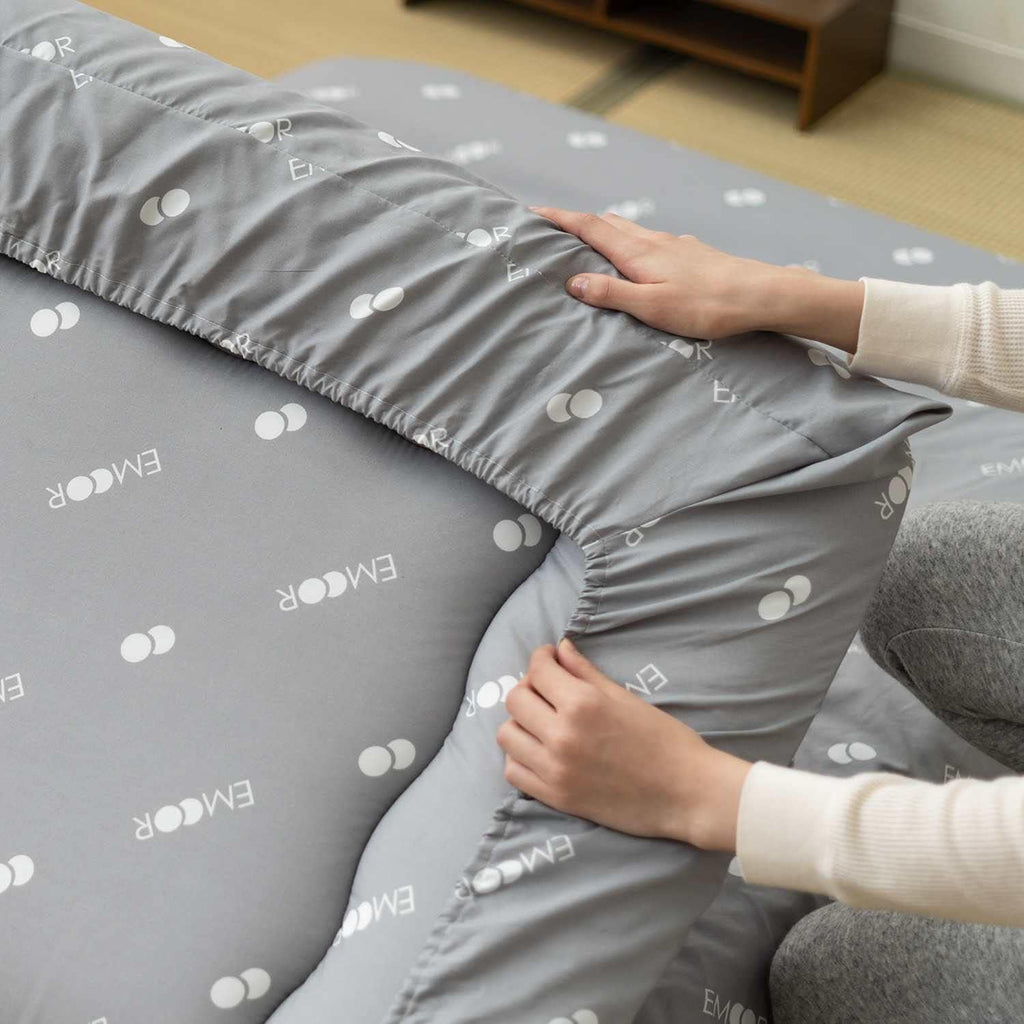 Japanese Floor Futon Set (Mattress, Cover & Storage Case) -Kyoto- Full Size (55x80in) Gray, Sleeping Mat Tatami Bed