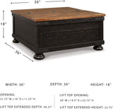 Valebeck Lift Top Coffee Table, Storage, Split-top Design, Wood, 36" W x 36" D x 18" H