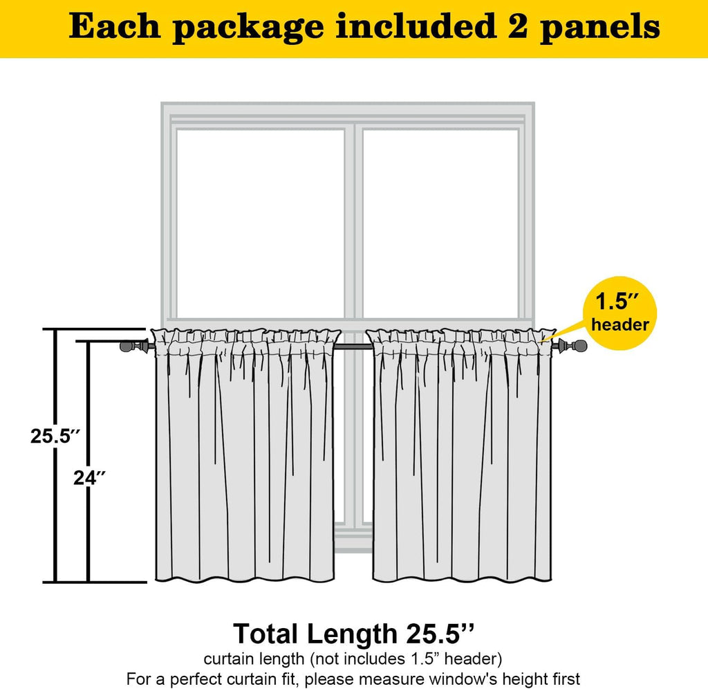 Cafe Curtains Tier 36 Inch Length 2 Panels, Short Thermal Insulated Room Darkening Small Kitchen Window Blackout