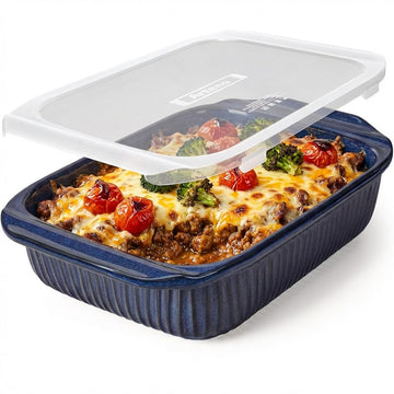 5.1 Qt Ceramic Casserole Dish with Lid, Deep Baking Dish, Blue