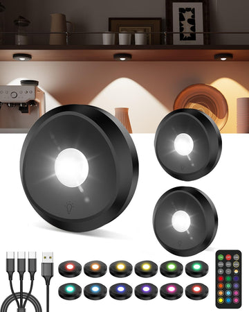 Rechargeable Puck Light with Remote, RGB Under Cabinet Light