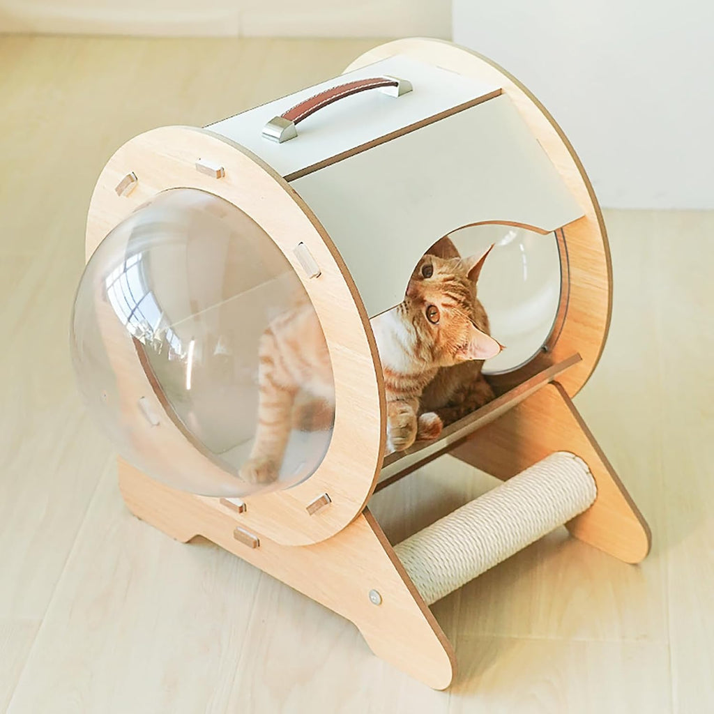 Clear Capsule Cat Bed, 22 lbs Load Freestand Modern Spaceship Space Capsule Scratching Post W/Cushion Transparent