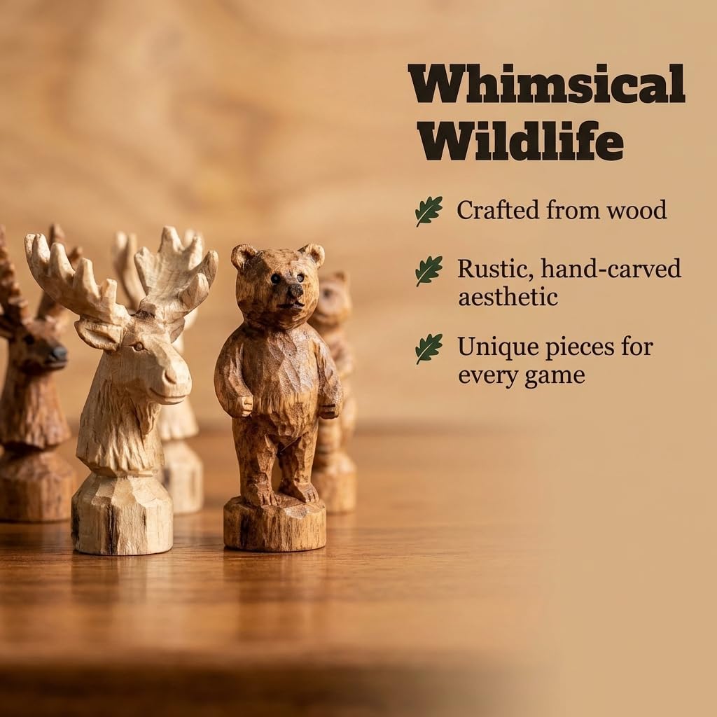 Forest Crowd Chessboard - Wooden Unique Chess Set - Set of 33