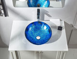Blue OceanMystery Series Tempered Deco Glass Vessel Bathroom Sink in Starry Blue | Top Mount Sinks Above Countertop |