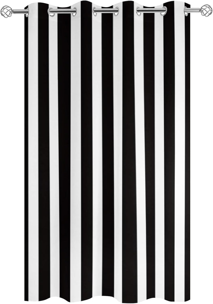 Outdoor Curtains Waterproof Black and White Stripe Indoor/Outdoor Curtain Tiebacks Simple Style Privacy Curtain Sun