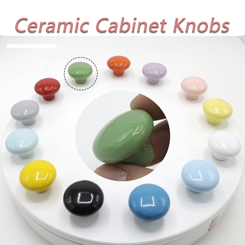 10-Pack Ceramic Cabinet Knobs Green 32mm Round Drawer Pull