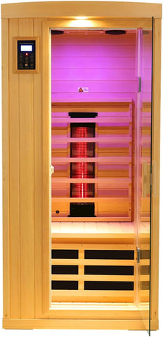 1 Person Infrared Sauna, Ceramic Low EMF FAR Infrared Indoor Sauna for Home, 1300w Canadian Hemlock Wood Saunas with Bluetooth Control, LCD Display, LED Reading Light A129-B0FJFTRGCS