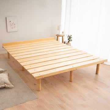 Wood Slatted Floor Bed Frame for Japanese Futon Mattress Solid Pine (Earth-Natural), Height Adjustable