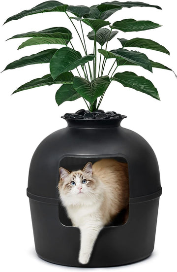 Secret Litter Box by - Hidden Litter Box Enclosure, Patented Design with Odor Control, Includes Faux Plant, Carbon
